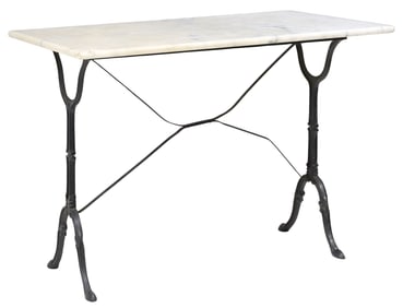 FRENCH MARBLE-TOP PAINTED CAST IRON BISTRO TABLE