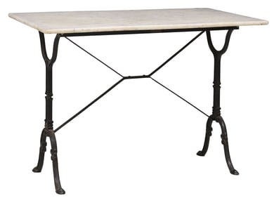 FRENCH MARBLE-TOP PAINTED CAST IRON BISTRO TABLE