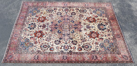 HAND-TIED PERSIAN TABRIZ RUG, 12'4" X 9'2.5"