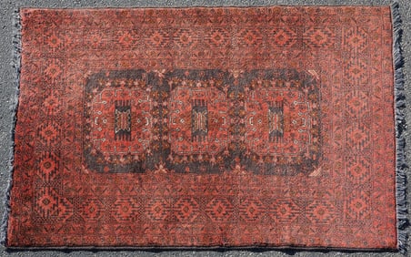 HAND-TIED AFGHAN TURKOMAN WOOL RUG, 4'11" X 3'4"