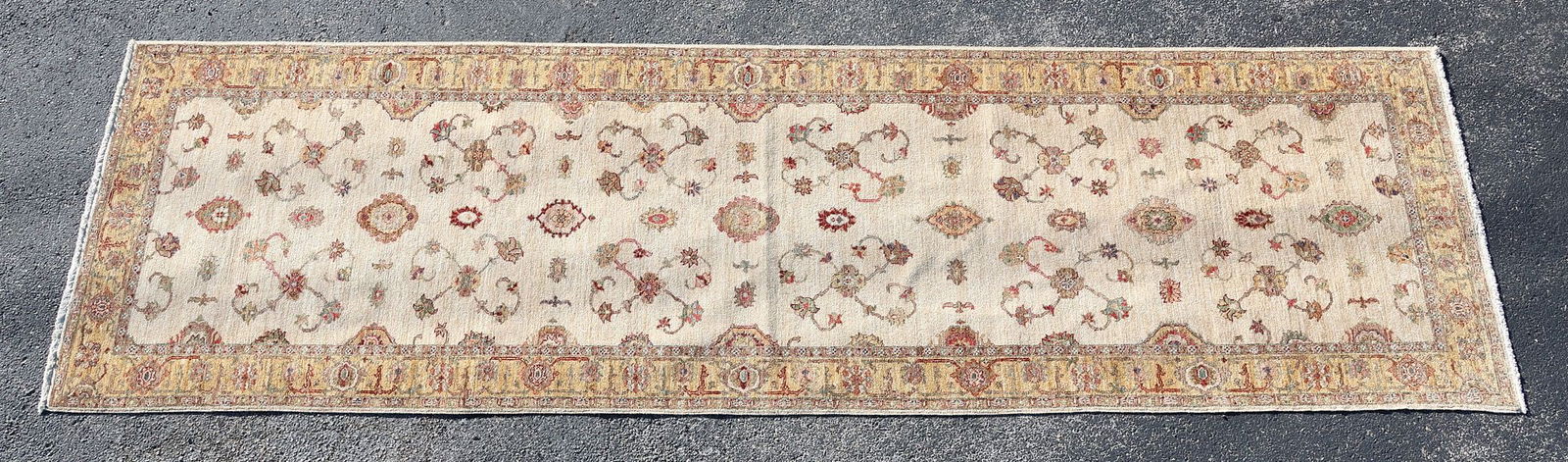 HAND-TIED PAKISTAN PESHAWAR RUNNER, 13'10" X 4'1.25" (1 of 3)