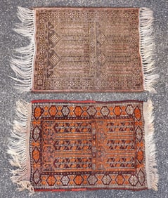 (2) HAND-TIED AFGHAN BELOUCHI & AZERI WOOL SCATTER RUGS