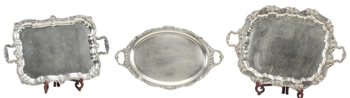 (3) LARGE SILVERPLATE SERVING TRAYS
