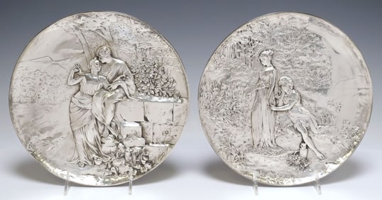 (2) WMF STYLE ART NOUVEAU SILVERPLATE WALL PLAQUES