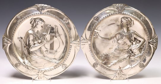 (2) WMF STYLE ART NOUVEAU SILVERPLATE WALL PLAQUES