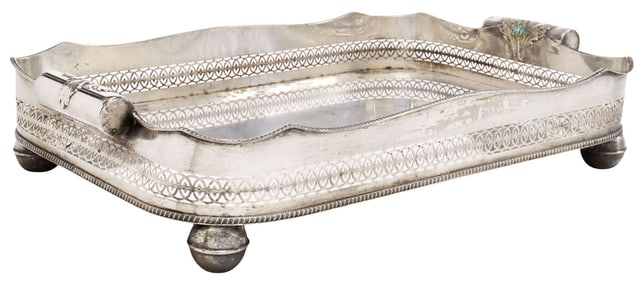 LARGE ENGLISH SILVERPLATE HANDLED GALLERY TRAY