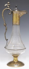 VICTORIAN SILVERPLATE MOUNTED CUT-GLASS WINE EWER