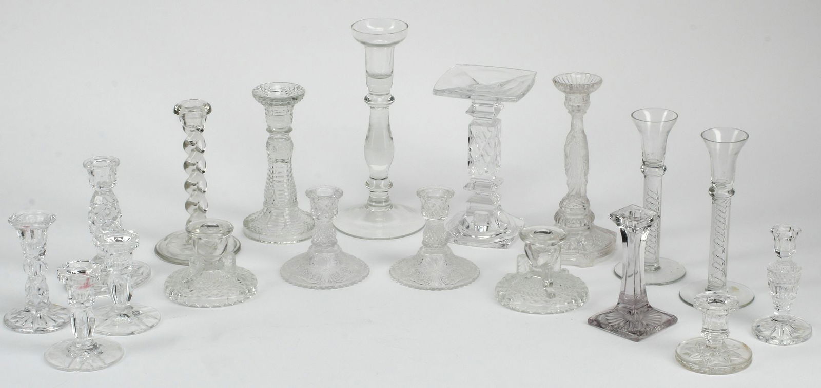 (18) COLORLESS PRESSED GLASS CANDLESTICKS (1 of 5)