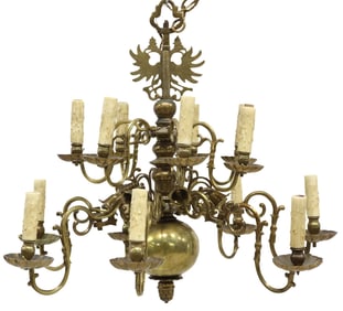 DUTCH STYLE BRASS 14-LIGHT CHANDELIER