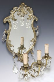 ITALIAN ROCOCO STYLE GILT-METAL & CRYSTAL GIRANDOLE MIRROR