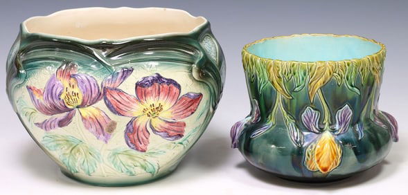 (2) FRENCH LONGCHAMP & OTHER MAJOLICA JARDINIERES / PLANTERS