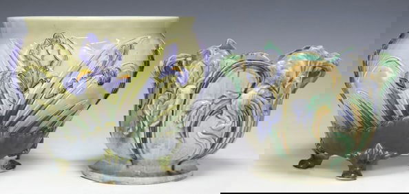 (2) CONTINENTAL MAJOLICA GLAZED FLORAL PLANTERS / JARDINIERES