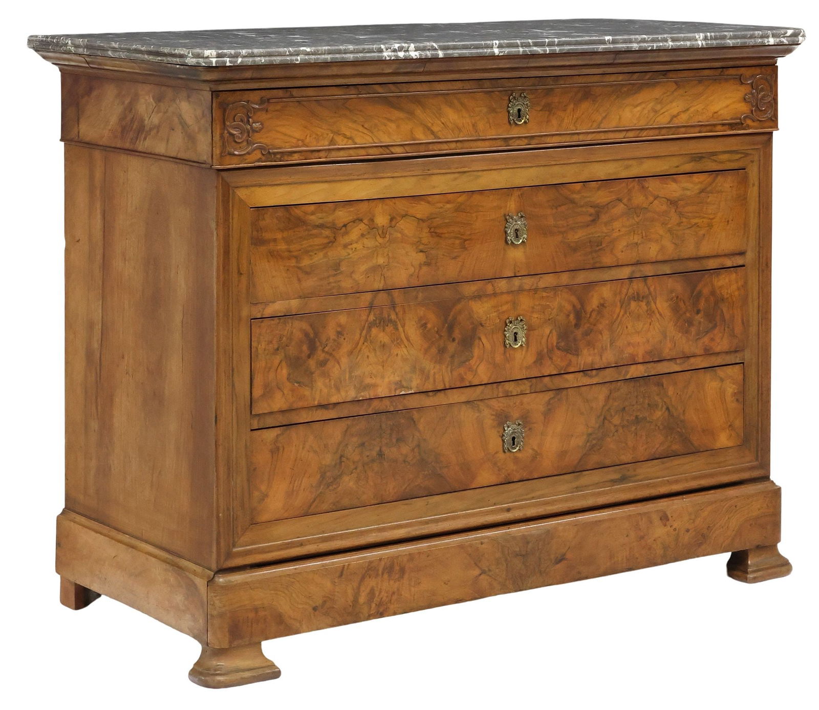 FRENCH LOUIS PHILIPPE MARBLE-TOP FIGURED WALNUT COMMODE (1 of 5)