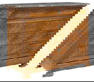 FRENCH LOUIS PHILIPPE MARBLE-TOP FIGURED WALNUT COMMODE (1 of 5)