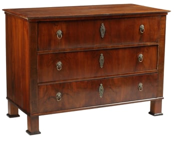 BIEDERMEIER STYLE MAHOGANY THREE-DRAWER COMMODE