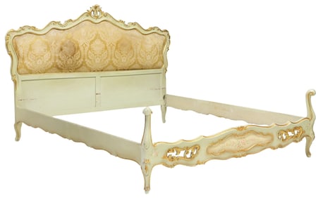VENETIAN LOUIS XV STYLE PARCEL-GILT PAINTED & UPHOLSTERED BED