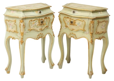 (2) ITALIAN VENETIAN LOUIS XV STYLE PAINT-DECORATED NIGHTSTANDS