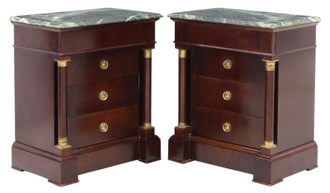 (2) EMPIRE STYLE MARBLE-TOP MAHOGANY NIGHTSTANDS