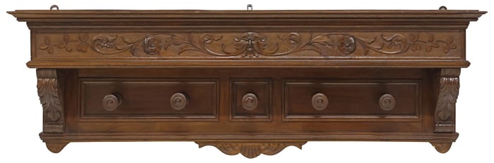 ITALIAN RENAISSANCE REVIVAL CARVED WALNUT HAT/ COAT RACK