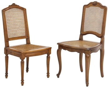 (2) FRENCH LOUIS XV & LOUIS XVI STYLE CANED WALNUT SIDE CHAIRS