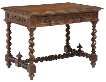 FRENCH LOUIS XIII STYLE CARVED WALNUT WRITING DESK