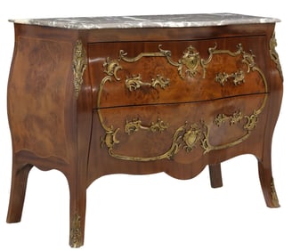 LOUIS XV STYLE MARBLE-TOP BOMBE COMMODE
