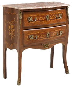 PETITE LOUIS XV STYLE MARBLE-TOP BOMBE COMMODE