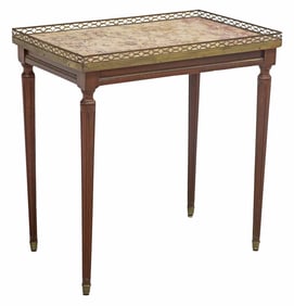FRENCH LOUIS XVI STYLE MARBLE-TOP MAHOGANY SIDE TABLE