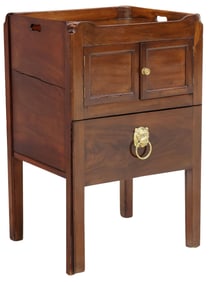 ENGLISH GEORGIAN MAHOGANY TRAY-TOP BEDSIDE COMMODE / POT CUPBOARD