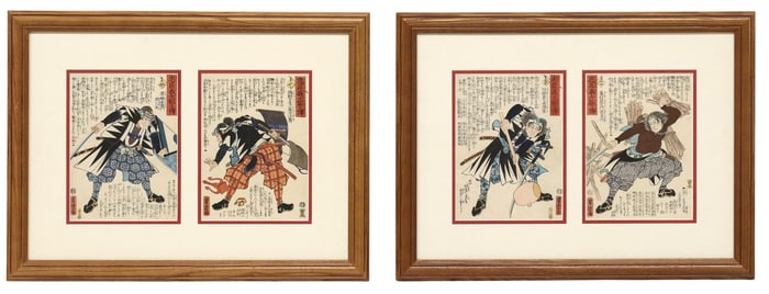 (4) YOSHITORA UTAGAWA WOODBLOCK PRINTS, SERIES OF 47 RONIN