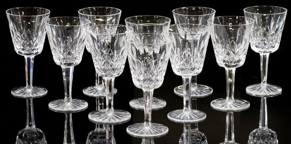 (10) WATERFORD 'LISMORE' CUT CRYSTAL CLARET WINE GLASSES