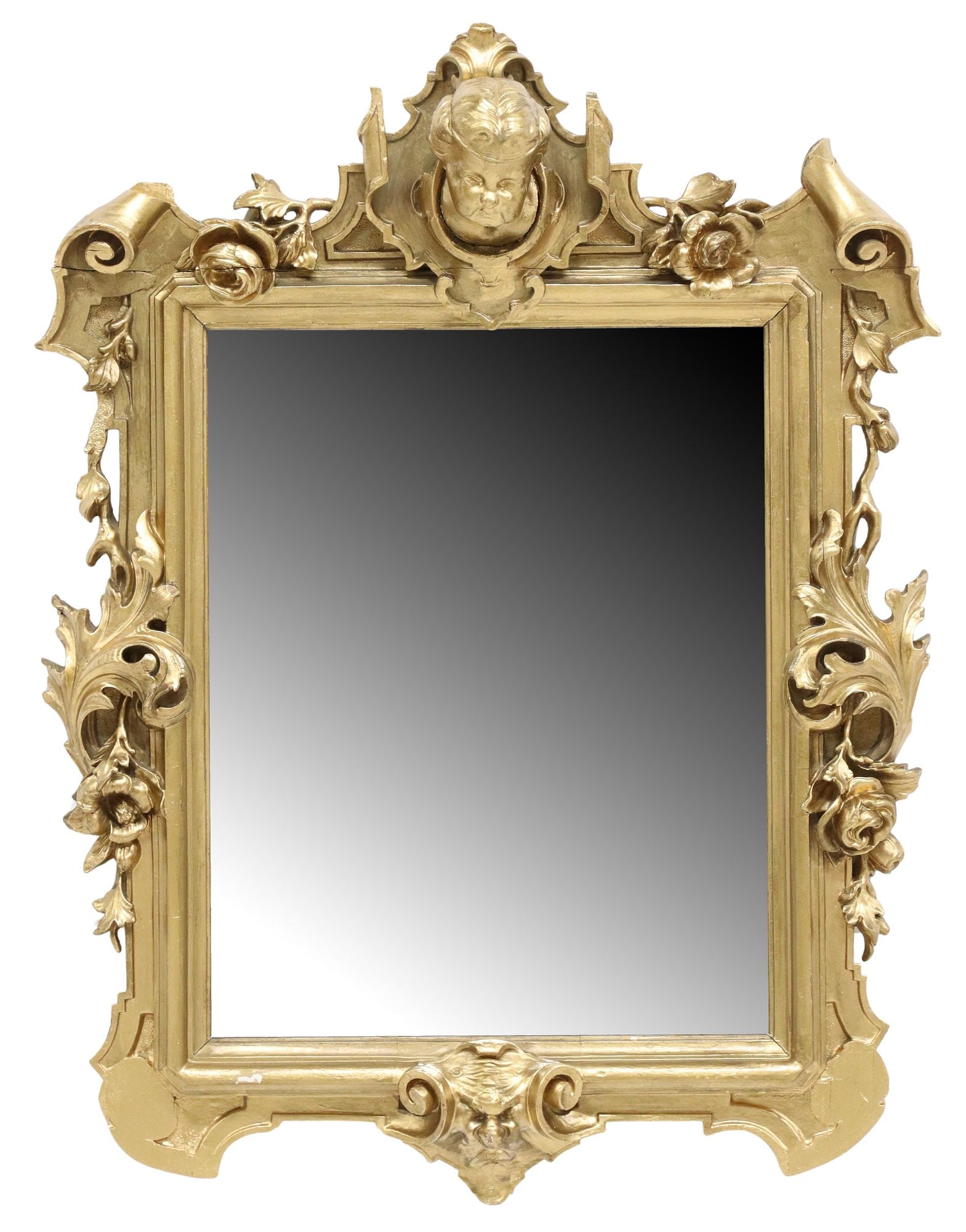 ITALIAN GILT PAINTED CHERUB MASK WALL MIRROR (1 of 3)