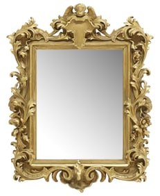 LOUIS XV STYLE GILT PAINTED SCROLLED FOLIATE MIRROR