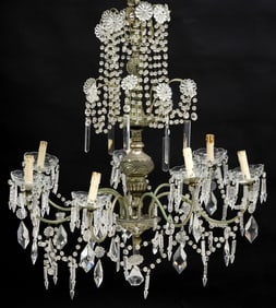 ITALIAN CRYSTAL & SILVER-TONE METAL 7-LIGHT CHANDELIER