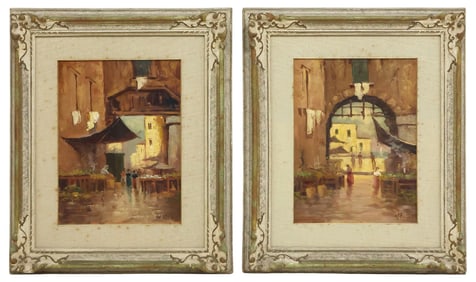 (2) ITALIAN SCHOOL PAINTINGS OF A STREET MARKET