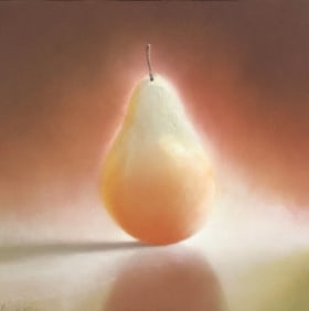 WILL KLEMM (TEXAS, B.1957) PASTEL STILL LIFE DRAWING, PEAR, 8" X 8"