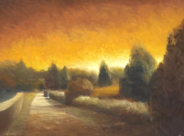 WILL KLEMM (TEXAS, B.1957) OIL PAINTING, SUNSET LANDSCAPE, 24" X 32"