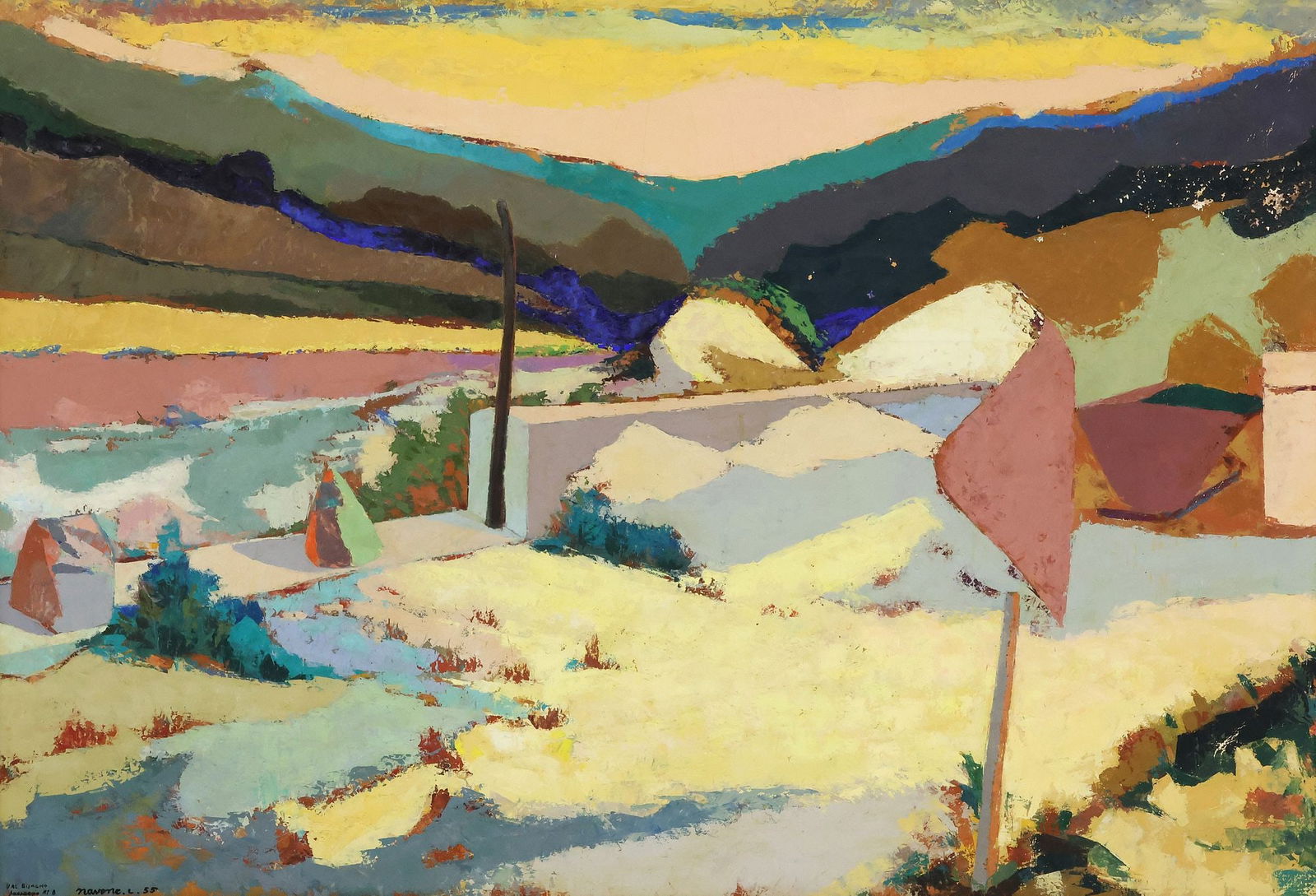 LUIGI NAVONE (1910-1983) BISAGNO VALLEY LANDSCAPE, 47" X 67" (1 of 4)