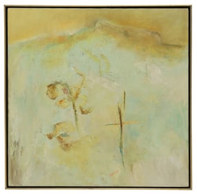 RAMSEY (20TH C.) TEXTURED ACRYLIC ABSTRACT PAINTING, 28" X 28"