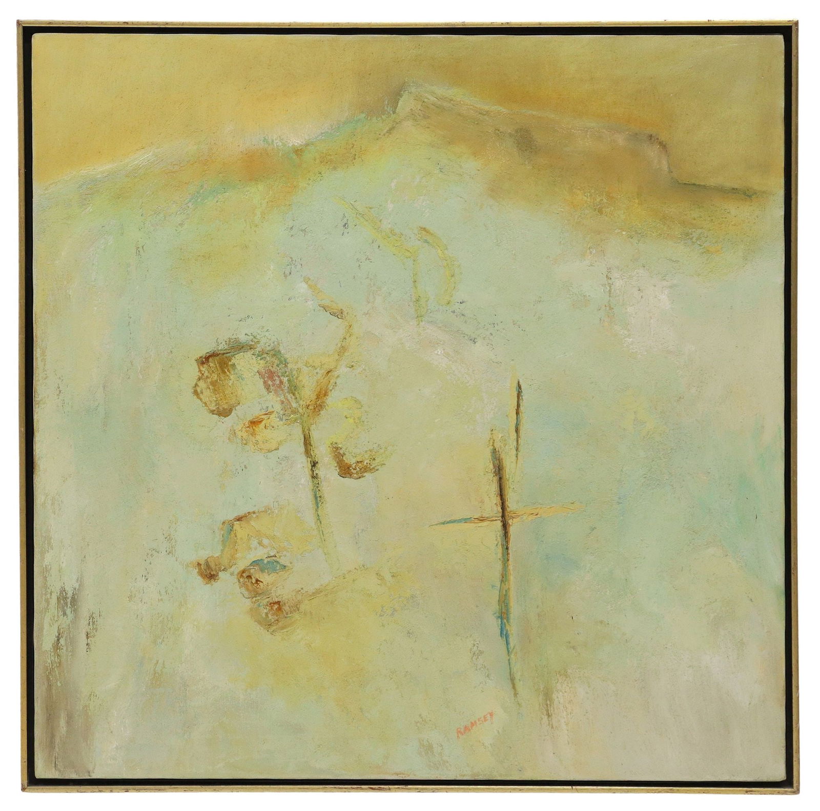 RAMSEY (20TH C.) TEXTURED ACRYLIC ABSTRACT PAINTING, 28" X 28" (1 of 3)