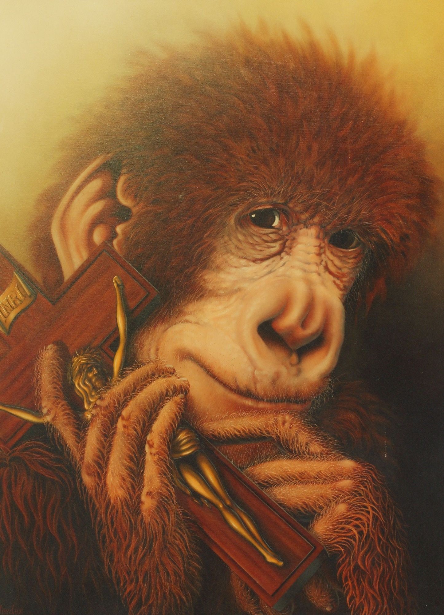 CHARLES JORDAN (1948-1984) PAINTING, MONKEY HOLDING CRUCIFIX (1 of 6)