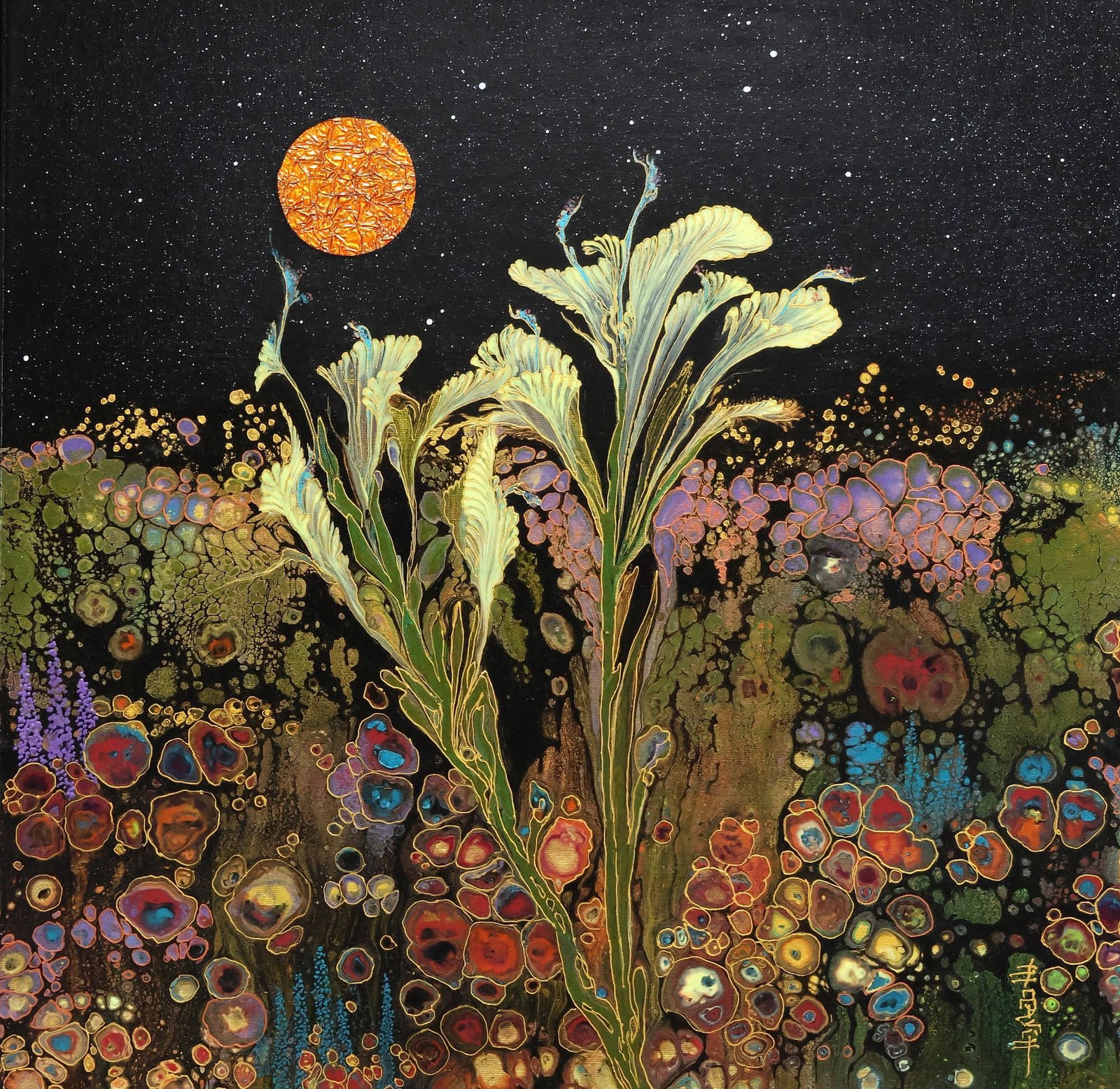 KATE McCAVITT 'NIGHT'S MYSTERIES' MIXED MEDIA PAINTING, 20" X 20" (1 of 6)