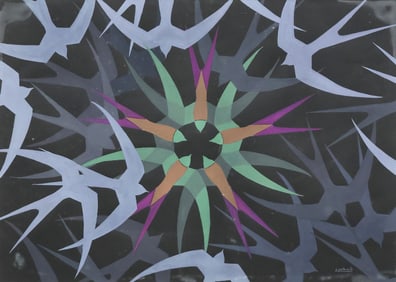 ALFREDO PETTENELLO (20TH C.) TEMPERA PAINTING, 'COUNCIL OF SWALLOWS'