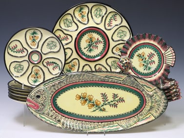 (14) FRENCH HENRIOT QUIMPER FAIENCE FISH & OYSTER SERVICES