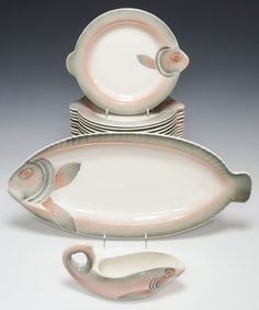 (14) FRENCH DIGION & SARREGUEMINES FAIENCE FISH SERVICE
