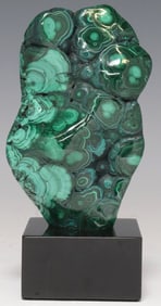 GEOLOGICAL MALACHITE SPECIMEN ON BLACK MARBLE BASE