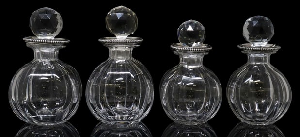 (4) BACCARAT SILVER-MOUNTED GLASS SCENT BOTTLES & STOPPERS