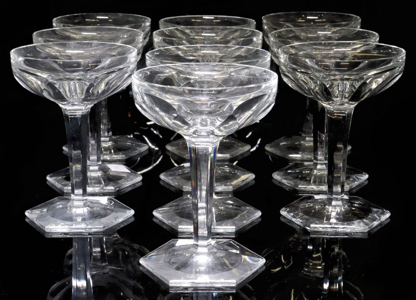 (10) BACCARAT 'MALMAISON' CUT CRYSTAL TALL SHERBET / CHAMPAGNE STEMS (1 of 3)