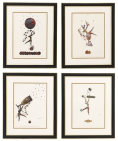 (4) AFTER GERARD PUVIS (B.1950) EMBOSSED METALLIC OFFSET ADVERTISING PRINTS