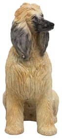 LIFE-SIZE ITALIAN GLAZED CERAMIC SEATED AFGHAN HOUND, 30"H